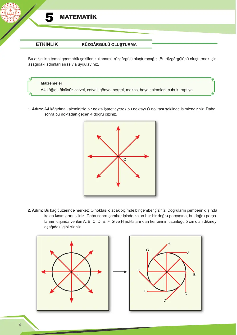 5. Sınıf Matematik Çalışma Kâğıdı: MAT.5.3.1 Temel geometrik çizimler için matematiksel araç ve teknolojiden yararlanabilme cevap anahtarı sayfa 5