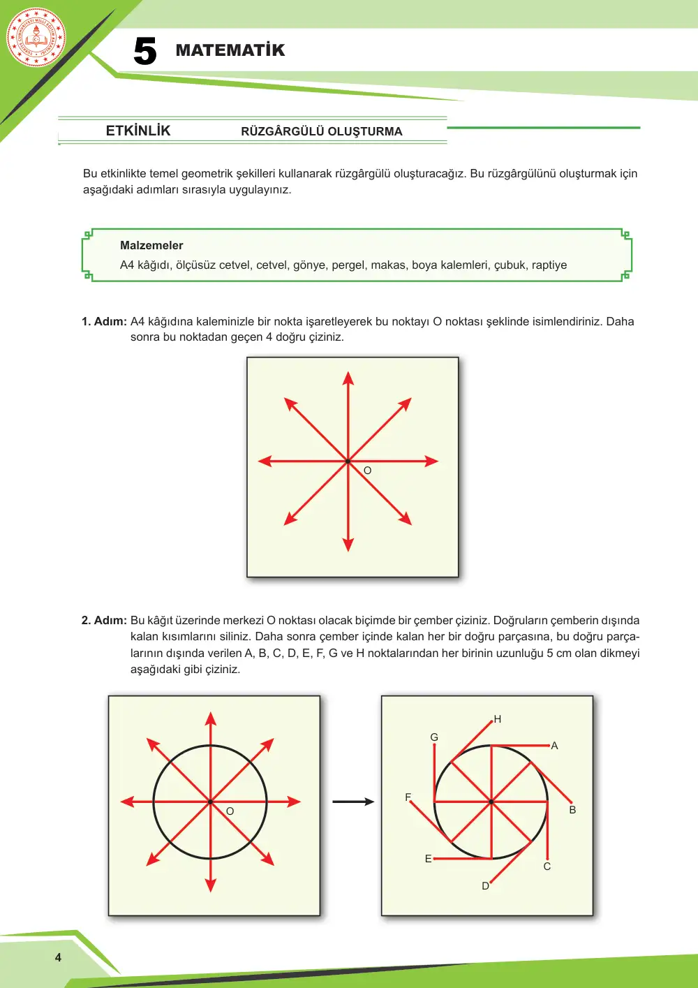 5. Sınıf Matematik Çalışma Kâğıdı: MAT.5.3.1 Temel geometrik çizimler için matematiksel araç ve teknolojiden yararlanabilme sayfa 5