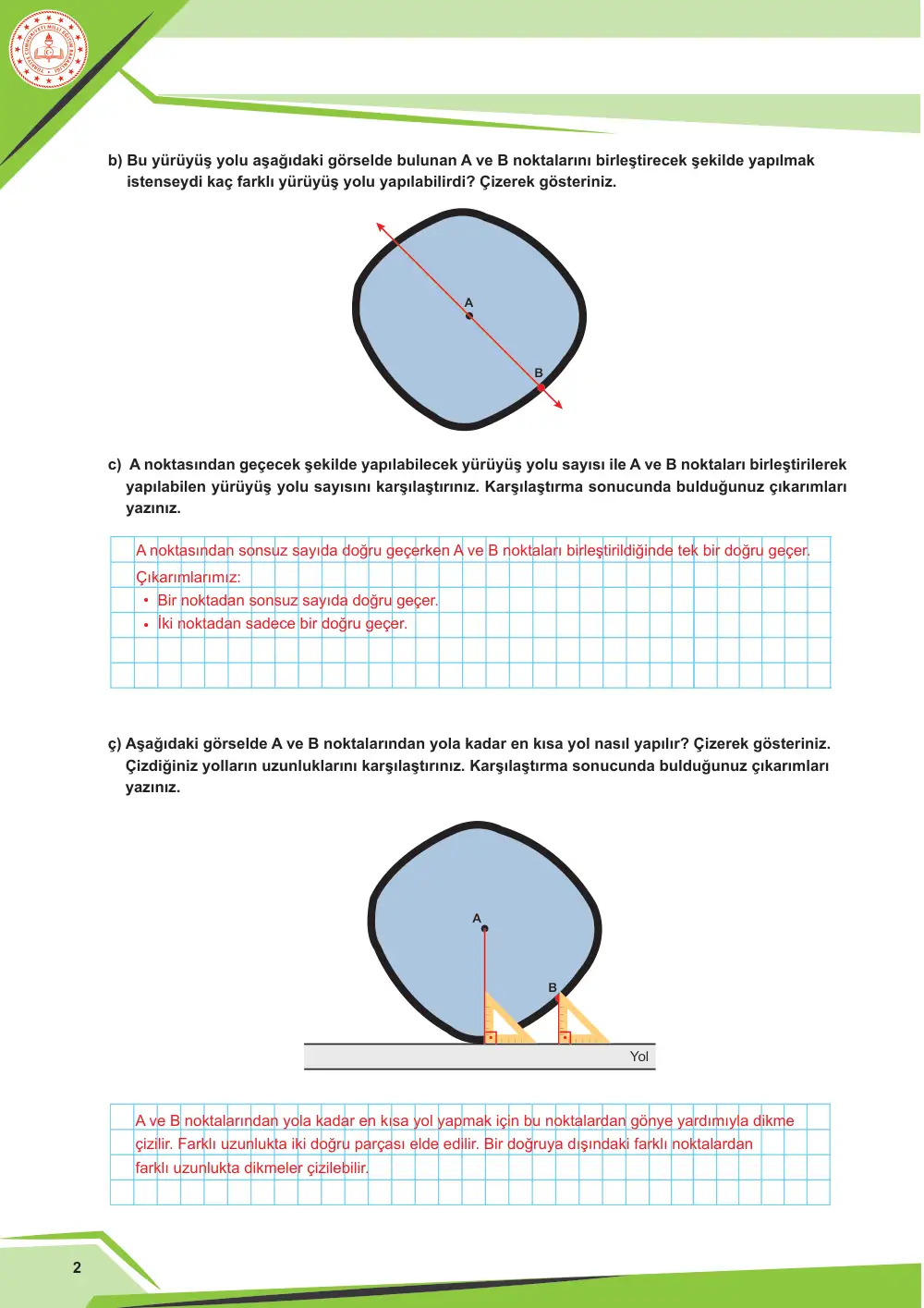 5. Sınıf Matematik Çalışma Kâğıdı: MAT.5.3.2 Temel geometrik çizimlere dayalı deneyimlerini yansıtabilme cevap anahtarı sayfa 3