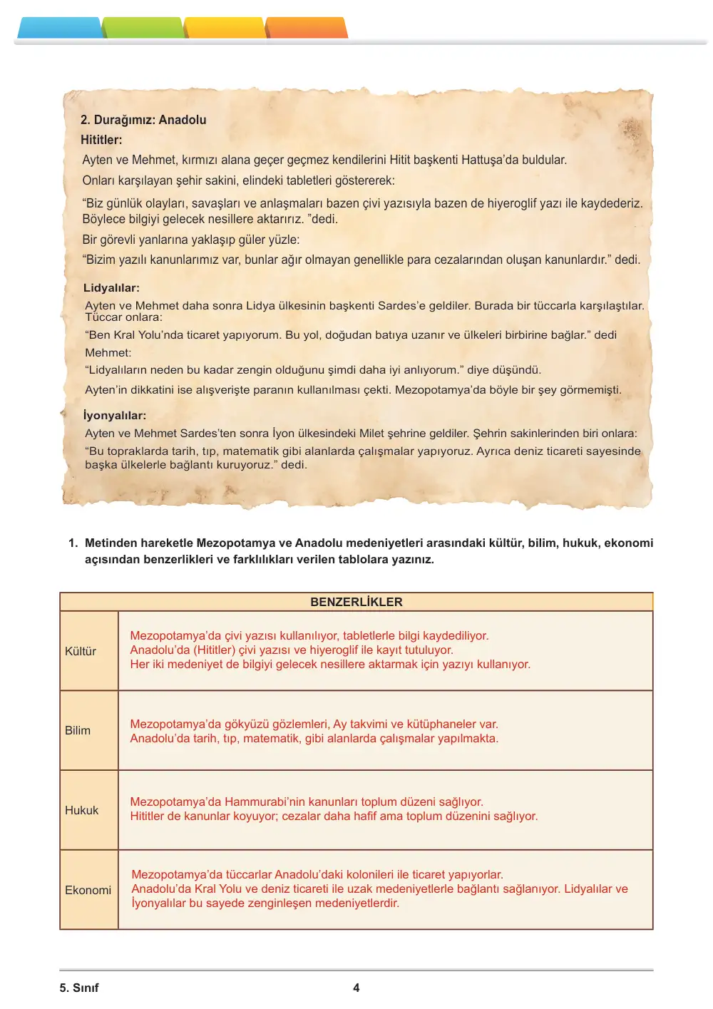 5. Sınıf Sosyal Bilgiler Öğrenme Etkinlikleri Seti 1 (2025-2026) cevap anahtarı sayfa 6