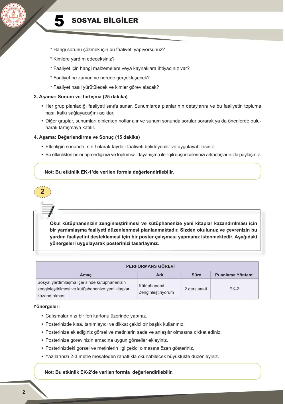 5. Sınıf Sosyal Bilgiler Çalışma Kâğıdı: SB.5.1.3 Toplumsal birliği sürdürmeye yönelik yardımlaşma ve dayanışma faaliyetlerine katkı sağlayabilme sayfa 3