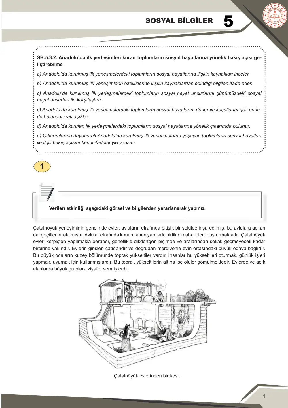 5. Sınıf Sosyal Bilgiler Çalışma Kâğıdı: SB.5.3.2 Anadolu'da ilk yerleşimleri kuran toplumların sosyal hayatlarına yönelik bakış açısı geliştirebilme cevap anahtarı sayfa 2
