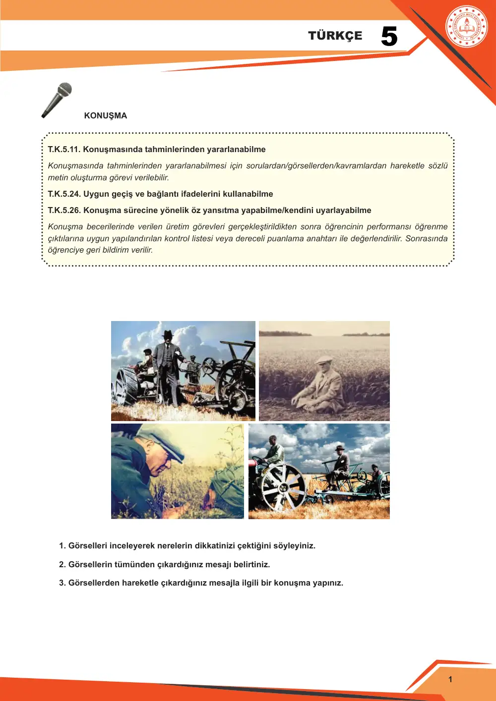 5. Sınıf Türkçe Çalışma Kâğıdı: 2. Tema: Atatürk'ü Tanımak – Konuşma cevap anahtarı sayfa 2