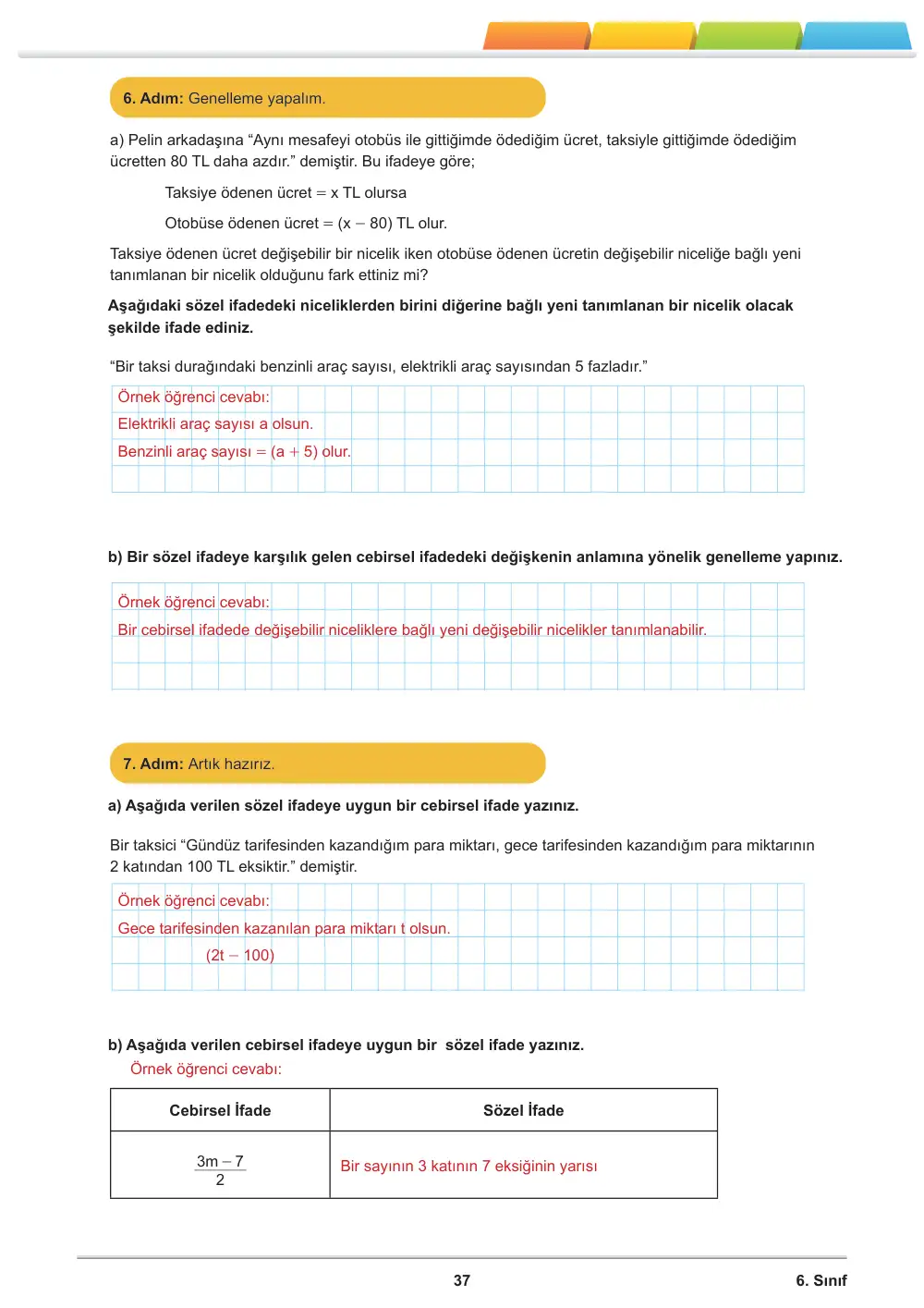 6. Sınıf Matematik Öğrenme Etkinlikleri Seti 1 (2025-2026) cevap anahtarı sayfa 39