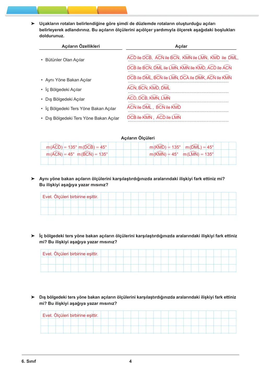6. Sınıf Matematik Öğrenme Etkinlikleri Seti 1 (2025-2026) cevap anahtarı sayfa 6