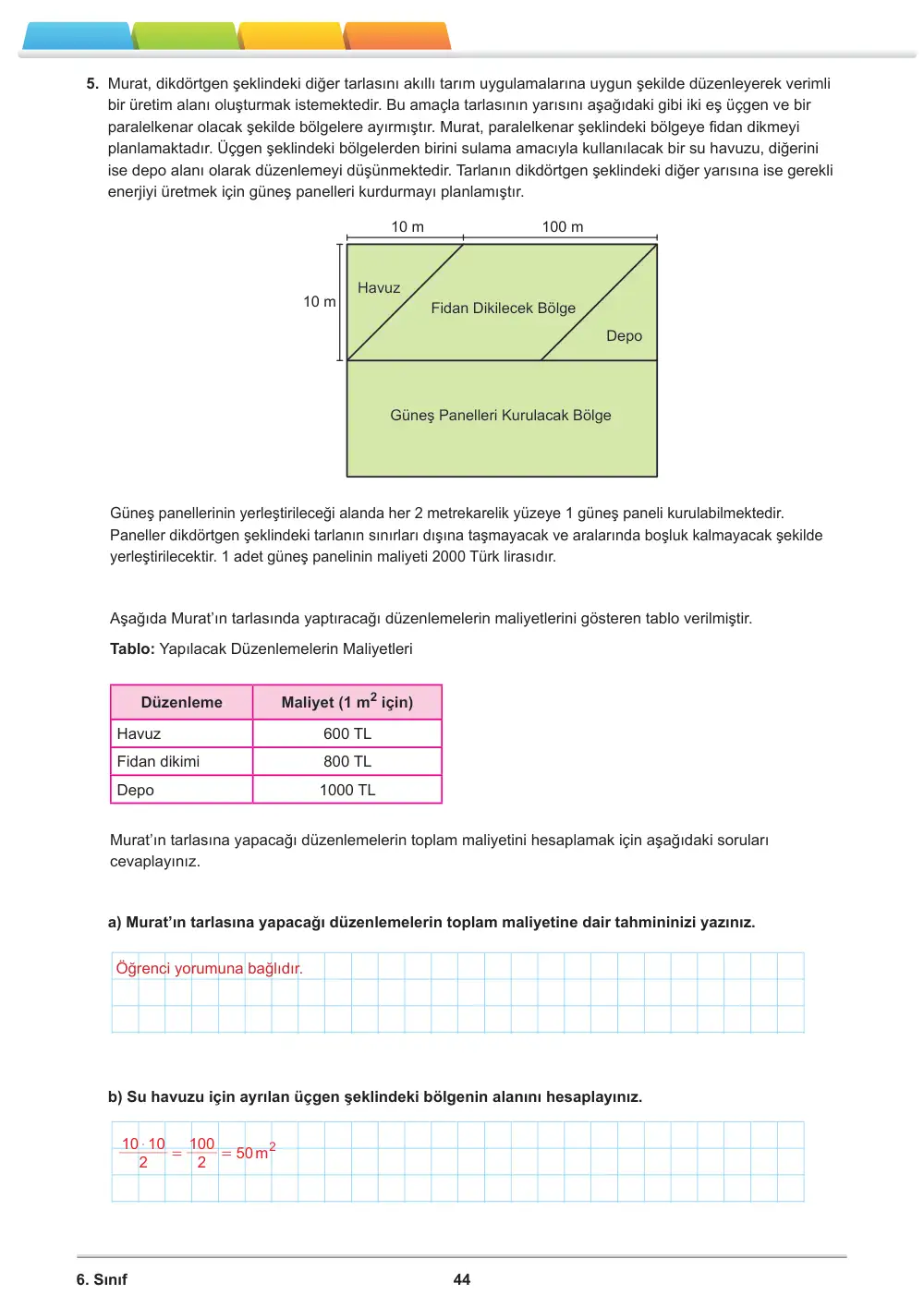 6. Sınıf Matematik Öğrenme Etkinlikleri Seti 2 (2025-2026) cevap anahtarı sayfa 46