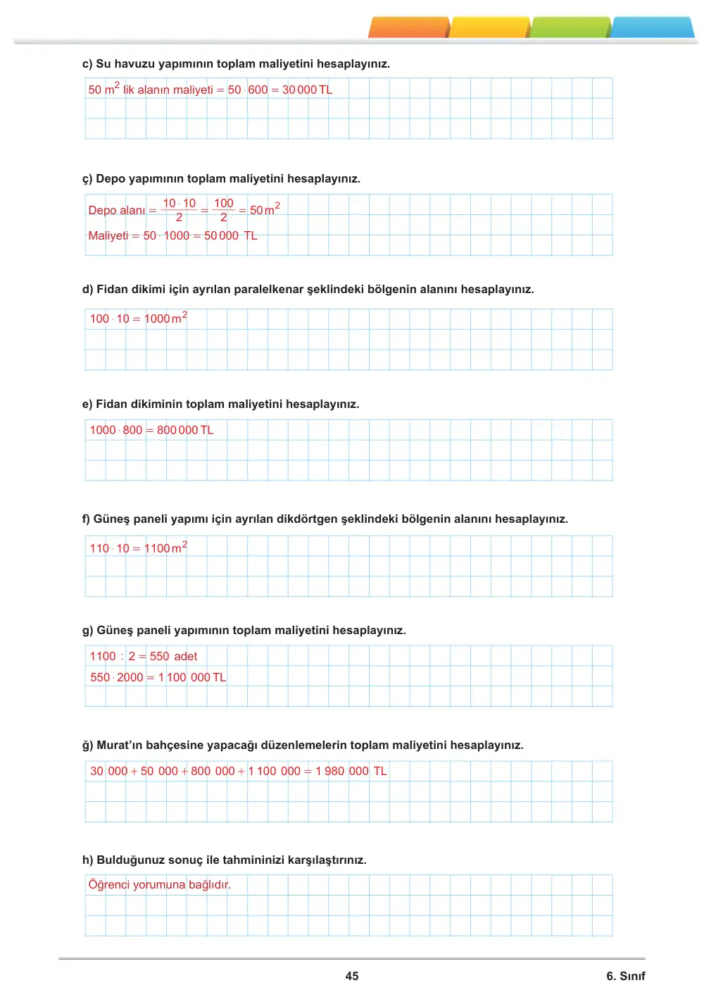 6. Sınıf Matematik Öğrenme Etkinlikleri Seti 2 (2025-2026) cevap anahtarı sayfa 47