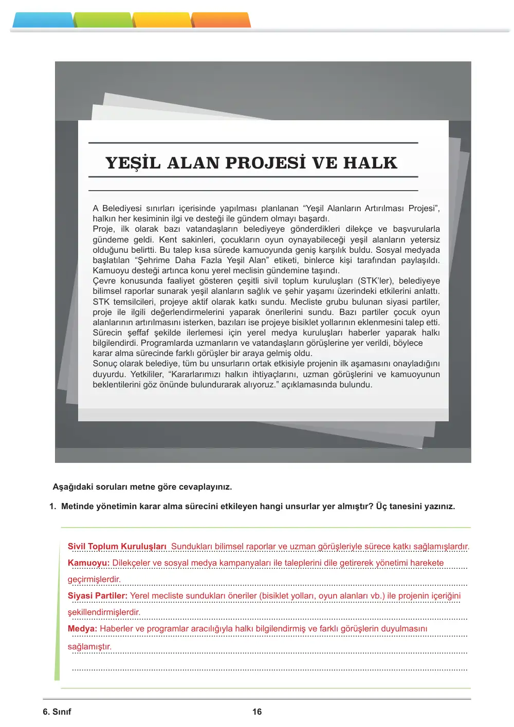 6. Sınıf Sosyal Bilgiler Öğrenme Etkinlikleri Seti 1 (2025-2026) cevap anahtarı sayfa 18