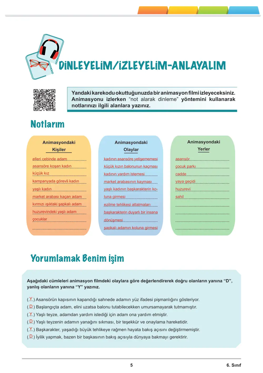 6. Sınıf Türkçe Öğrenme Etkinlikleri Seti 1 (2025-2026) cevap anahtarı sayfa 7