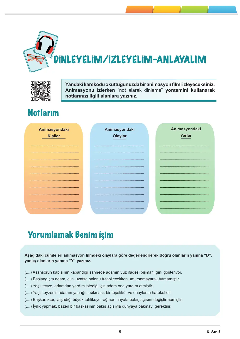 6. Sınıf Türkçe Öğrenme Etkinlikleri Seti 1 (2025-2026) sayfa 7