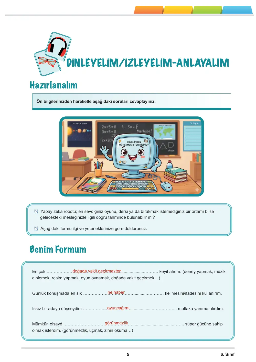 6. Sınıf Türkçe Öğrenme Etkinlikleri Seti 2 (2025-2026) cevap anahtarı sayfa 7