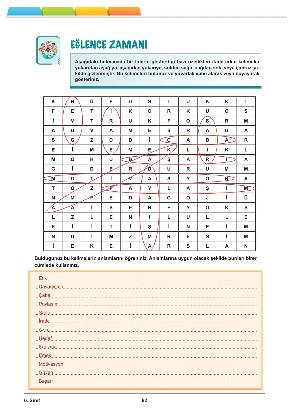 6. Sınıf Türkçe Öğrenme Etkinlikleri Seti 2 (2025-2026) cevap anahtarı sayfa 84