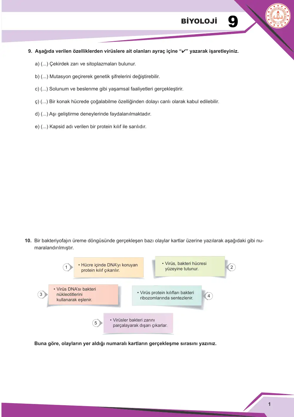 9. Sınıf Biyoloji Çalışma Kâğıdı: BİY.9.1.4 Çevresindeki canlıların özelliklerini bilimsel olarak gözlemleyebilme sayfa 8