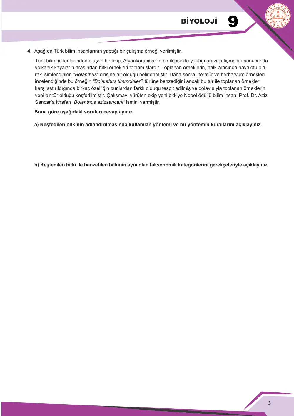 9. Sınıf Biyoloji Çalışma Kâğıdı: BİY.9.1.5 Canlıları sınıflandırabilme sayfa 4
