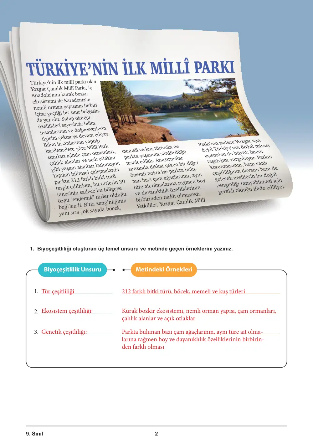 9. Sınıf Biyoloji Öğrenme Etkinlikleri Seti 1 (2025-2026) cevap anahtarı sayfa 3