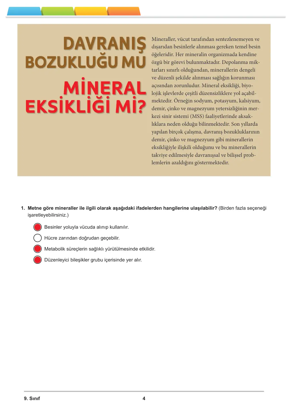 9. Sınıf Biyoloji Öğrenme Etkinlikleri Seti 1 (2025-2026) cevap anahtarı sayfa 5