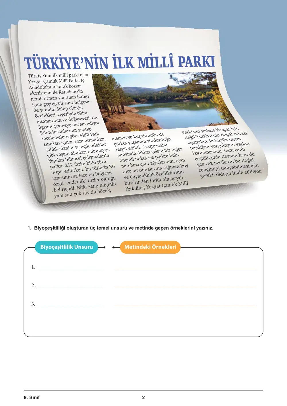 9. Sınıf Biyoloji Öğrenme Etkinlikleri Seti 1 (2025-2026) sayfa 3