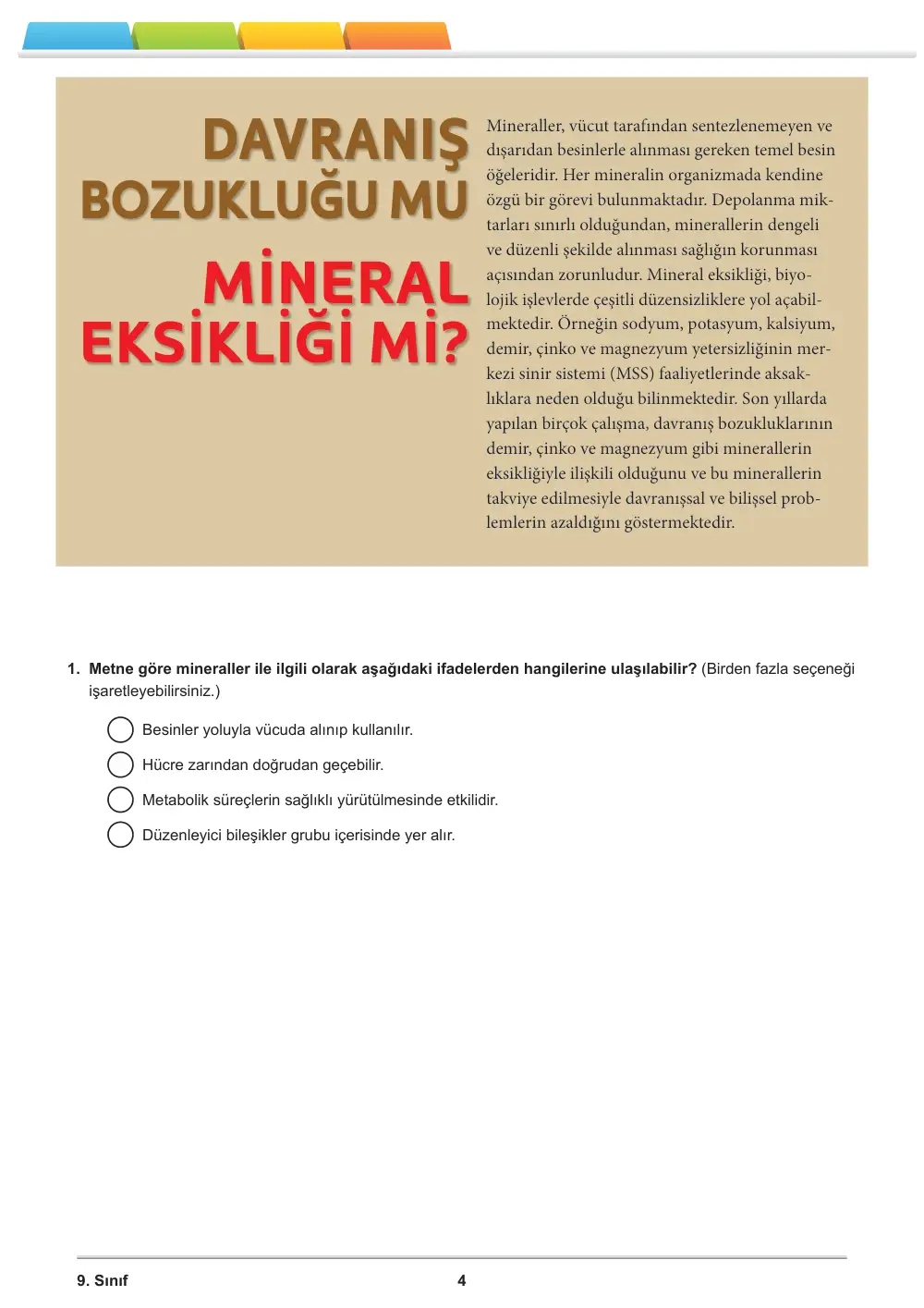 9. Sınıf Biyoloji Öğrenme Etkinlikleri Seti 1 (2025-2026) sayfa 5