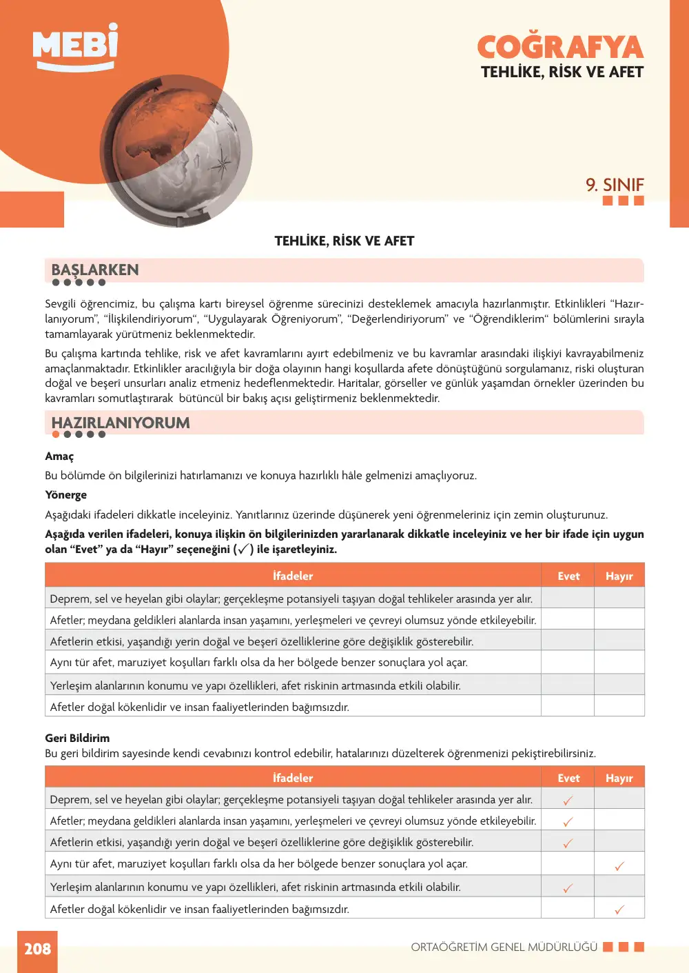 9. Sınıf Coğrafya Bireysel Öğrenme Etkinlikleri (2026-2027) sayfa 206