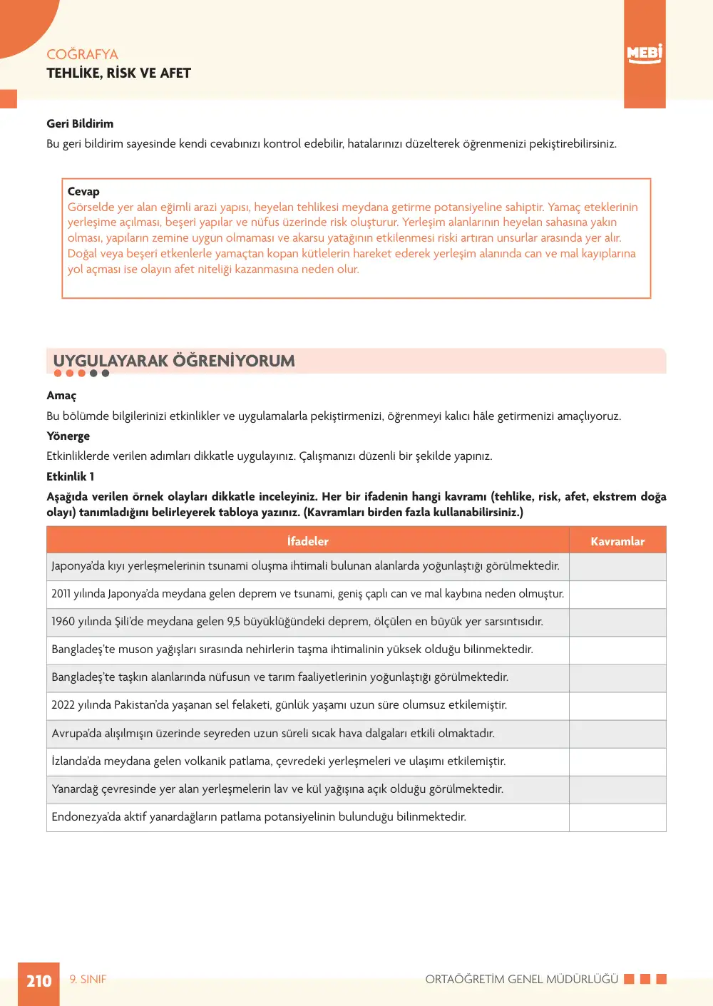 9. Sınıf Coğrafya Bireysel Öğrenme Etkinlikleri (2026-2027) sayfa 208