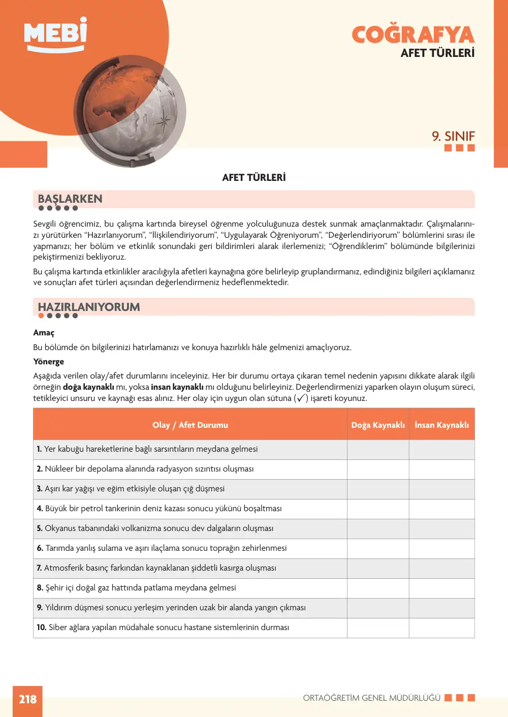 9. Sınıf Coğrafya Bireysel Öğrenme Etkinlikleri (2026-2027) sayfa 216