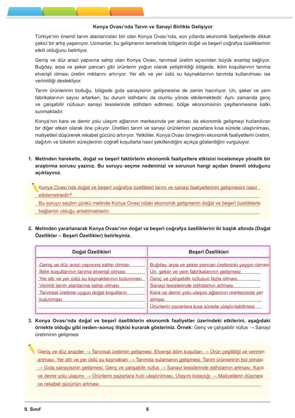 9. Sınıf Coğrafya Öğrenme Etkinlikleri Seti 2 (2025-2026) cevap anahtarı sayfa 10