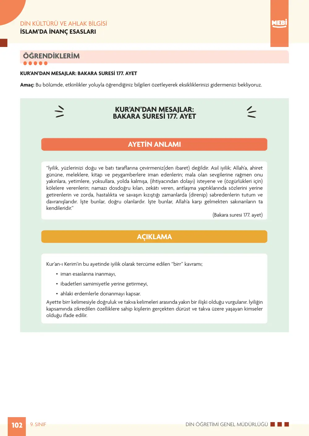 9. Sınıf Din Kültürü ve Ahlak Bilgisi Bireysel Öğrenme Etkinlikleri (2026-2027) sayfa 100