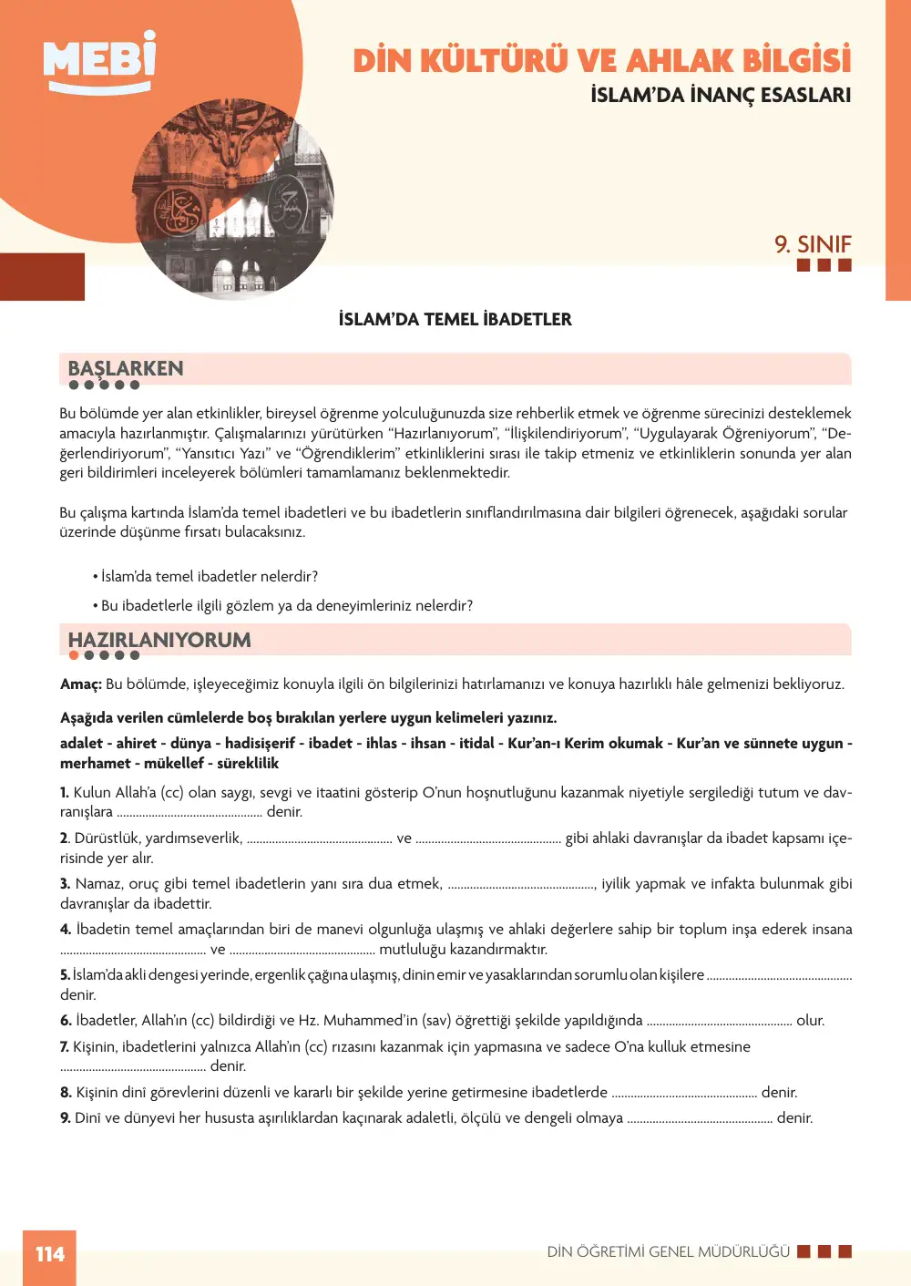 9. Sınıf Din Kültürü ve Ahlak Bilgisi Bireysel Öğrenme Etkinlikleri (2026-2027) sayfa 112