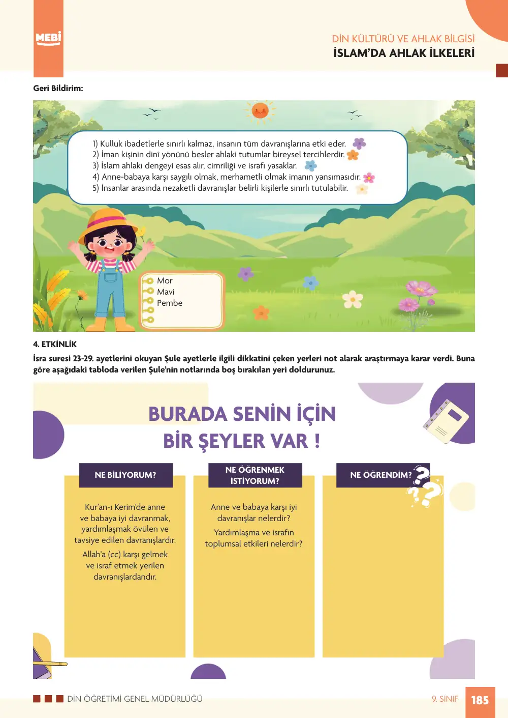 9. Sınıf Din Kültürü ve Ahlak Bilgisi Bireysel Öğrenme Etkinlikleri (2026-2027) sayfa 183