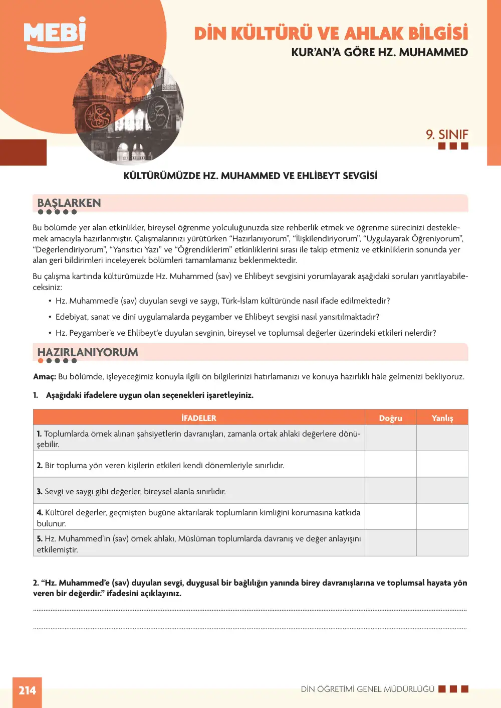 9. Sınıf Din Kültürü ve Ahlak Bilgisi Bireysel Öğrenme Etkinlikleri (2026-2027) sayfa 212