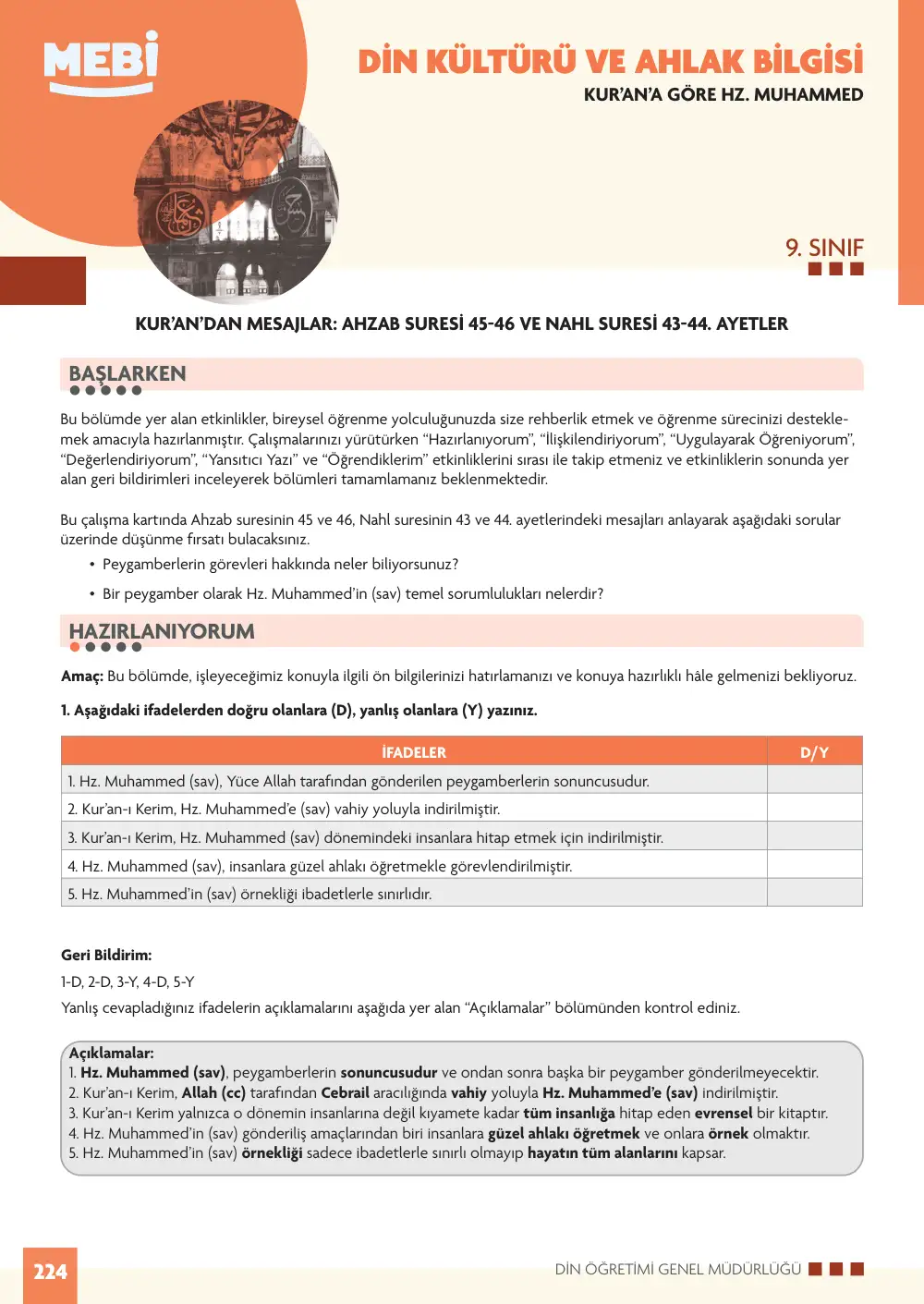 9. Sınıf Din Kültürü ve Ahlak Bilgisi Bireysel Öğrenme Etkinlikleri (2026-2027) sayfa 222