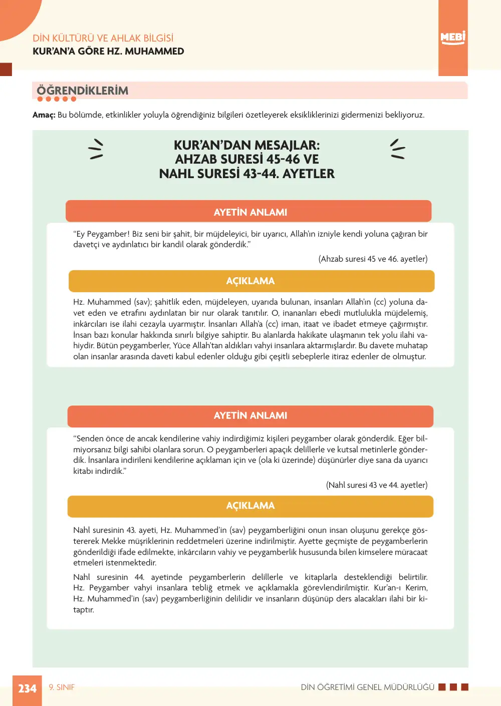 9. Sınıf Din Kültürü ve Ahlak Bilgisi Bireysel Öğrenme Etkinlikleri (2026-2027) sayfa 232