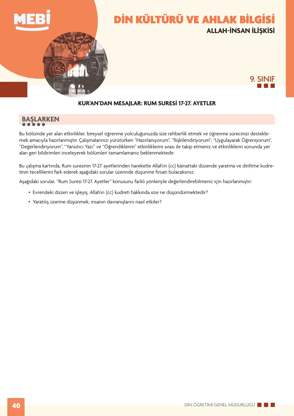 9. Sınıf Din Kültürü ve Ahlak Bilgisi Bireysel Öğrenme Etkinlikleri (2026-2027) sayfa 38