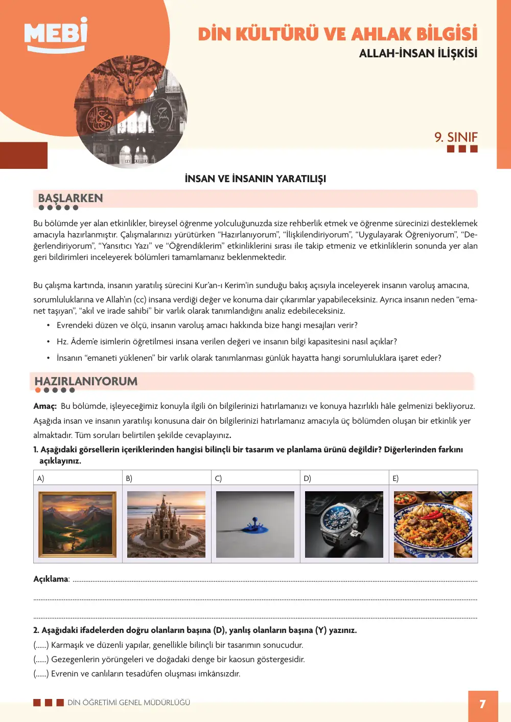 9. Sınıf Din Kültürü ve Ahlak Bilgisi Bireysel Öğrenme Etkinlikleri (2026-2027) sayfa 5