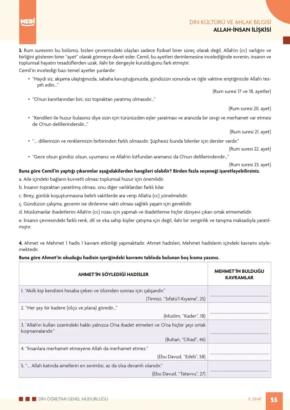9. Sınıf Din Kültürü ve Ahlak Bilgisi Bireysel Öğrenme Etkinlikleri (2026-2027) sayfa 53