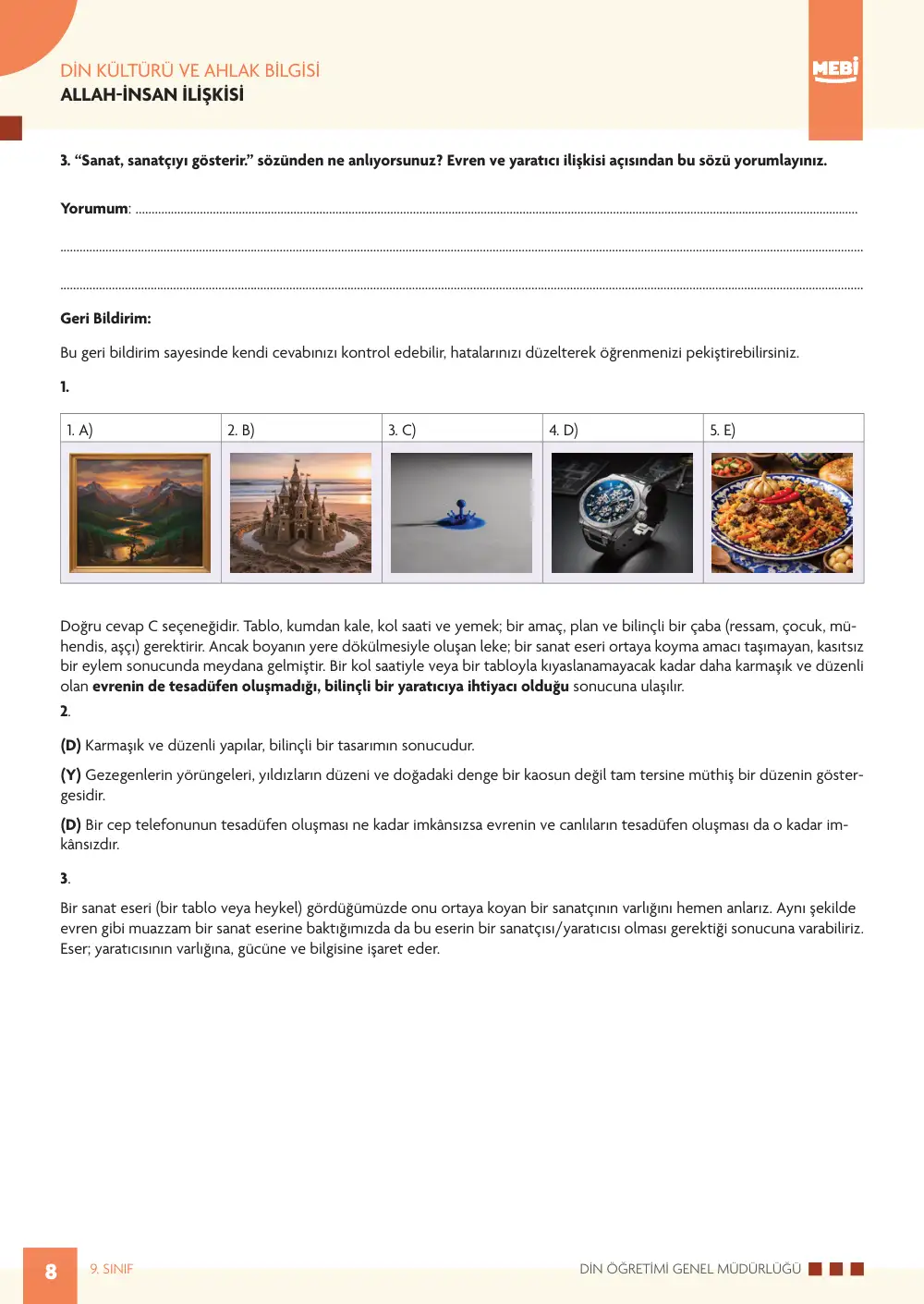 9. Sınıf Din Kültürü ve Ahlak Bilgisi Bireysel Öğrenme Etkinlikleri (2026-2027) sayfa 6
