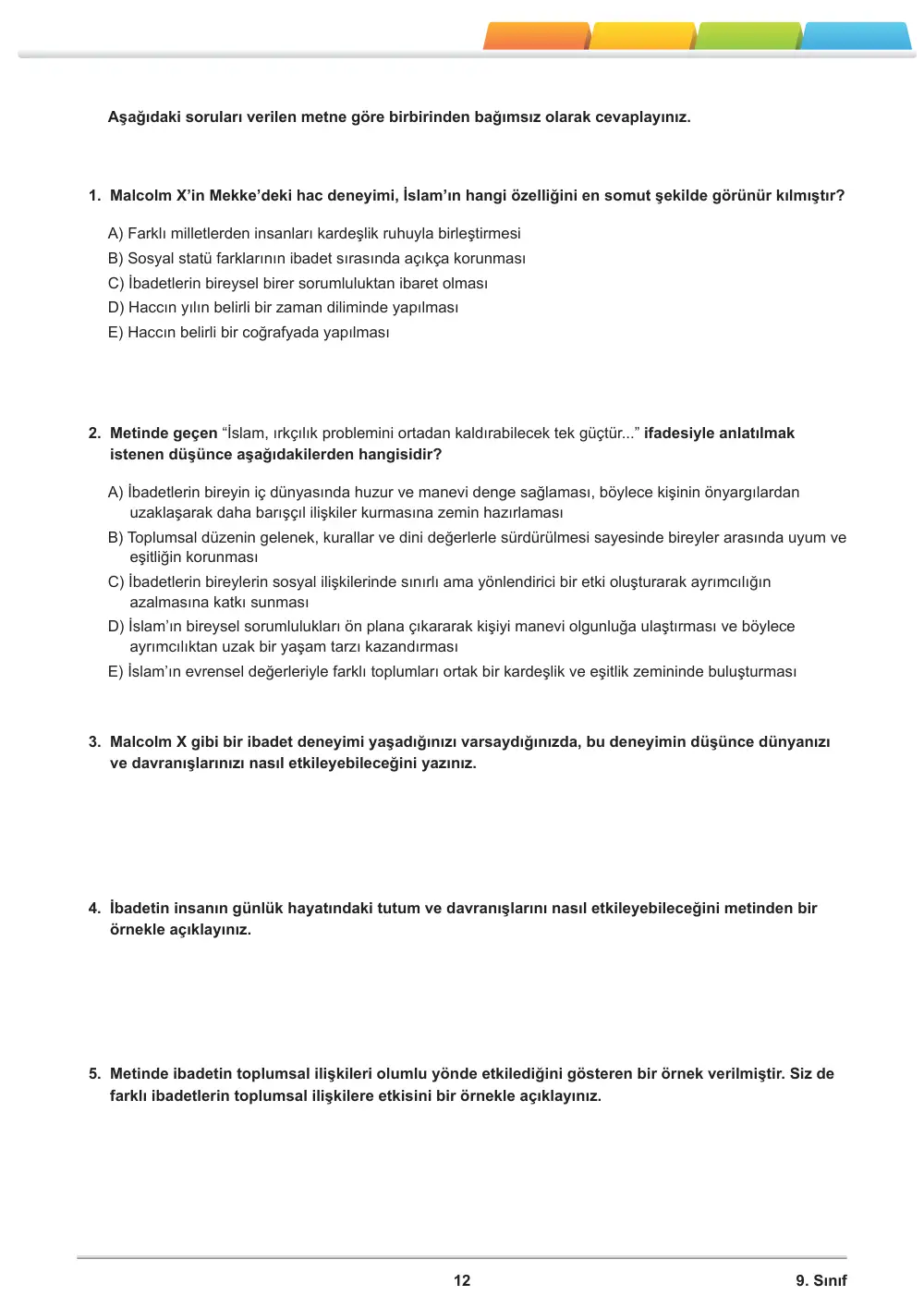 9. Sınıf Din Kültürü ve Ahlak Bilgisi Öğrenme Etkinlikleri Seti 1 (2025-2026) sayfa 13