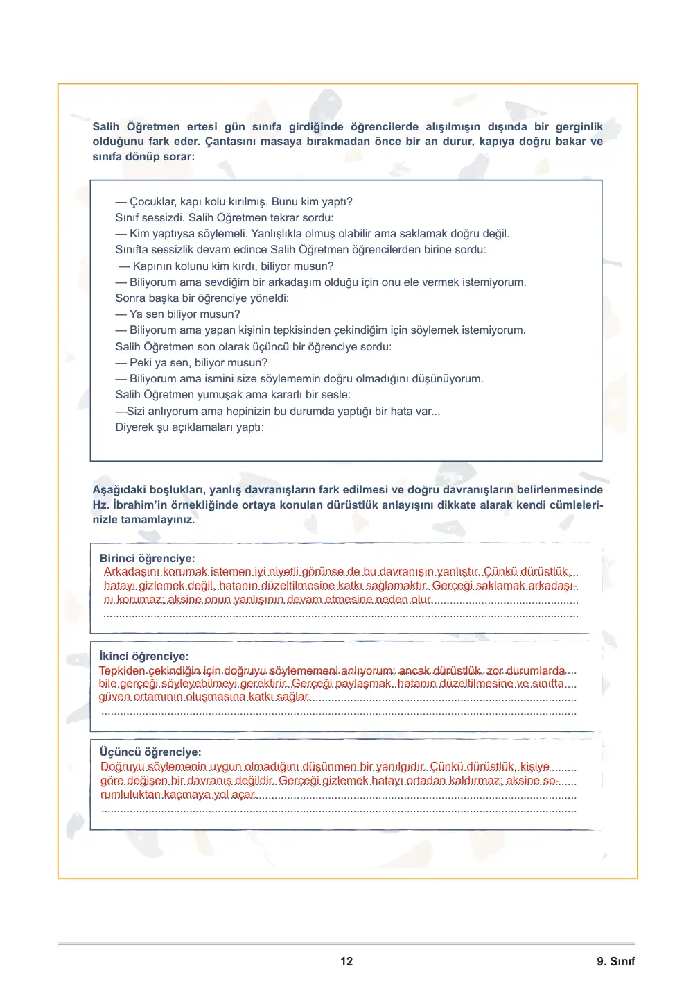 9. Sınıf Din Kültürü ve Ahlak Bilgisi Öğrenme Etkinlikleri Seti 2 (2025-2026) cevap anahtarı sayfa 13
