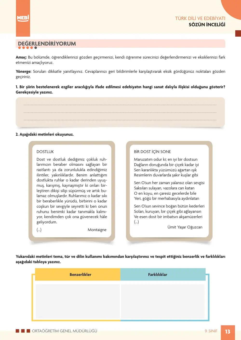 9. Sınıf Türk Dili ve Edebiyatı Bireysel Öğrenme Etkinlikleri (2026-2027) sayfa 11