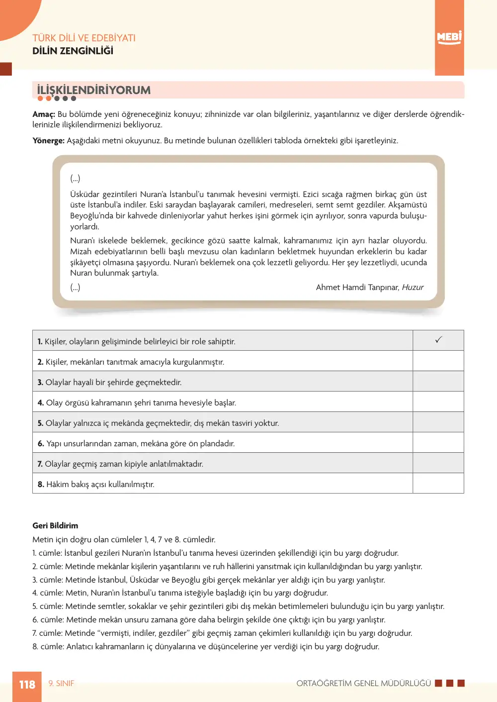 9. Sınıf Türk Dili ve Edebiyatı Bireysel Öğrenme Etkinlikleri (2026-2027) sayfa 116
