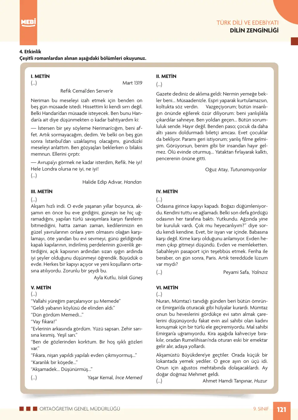 9. Sınıf Türk Dili ve Edebiyatı Bireysel Öğrenme Etkinlikleri (2026-2027) sayfa 119