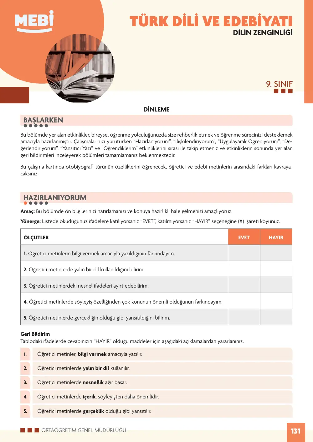 9. Sınıf Türk Dili ve Edebiyatı Bireysel Öğrenme Etkinlikleri (2026-2027) sayfa 129