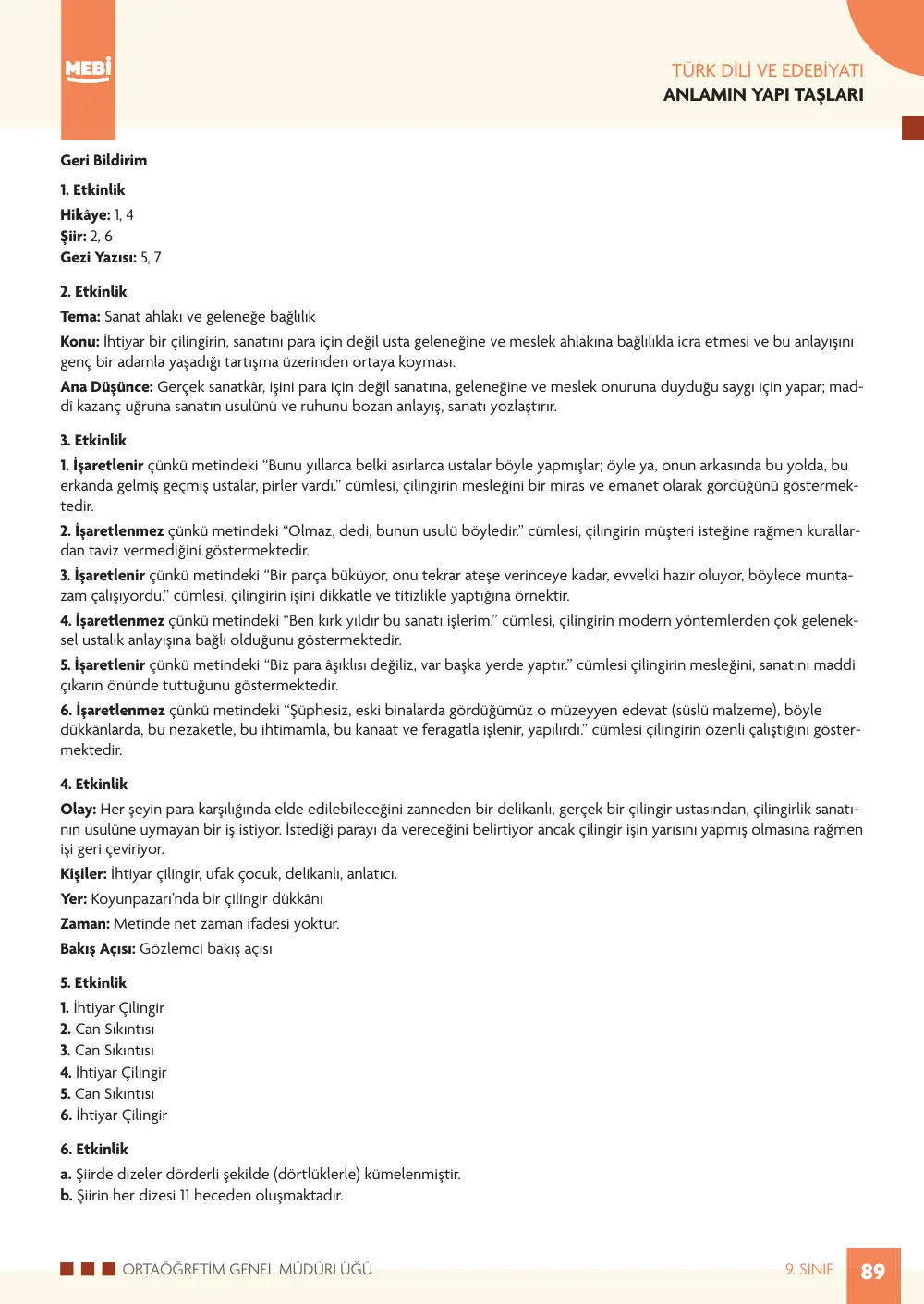 9. Sınıf Türk Dili ve Edebiyatı Bireysel Öğrenme Etkinlikleri (2026-2027) sayfa 87