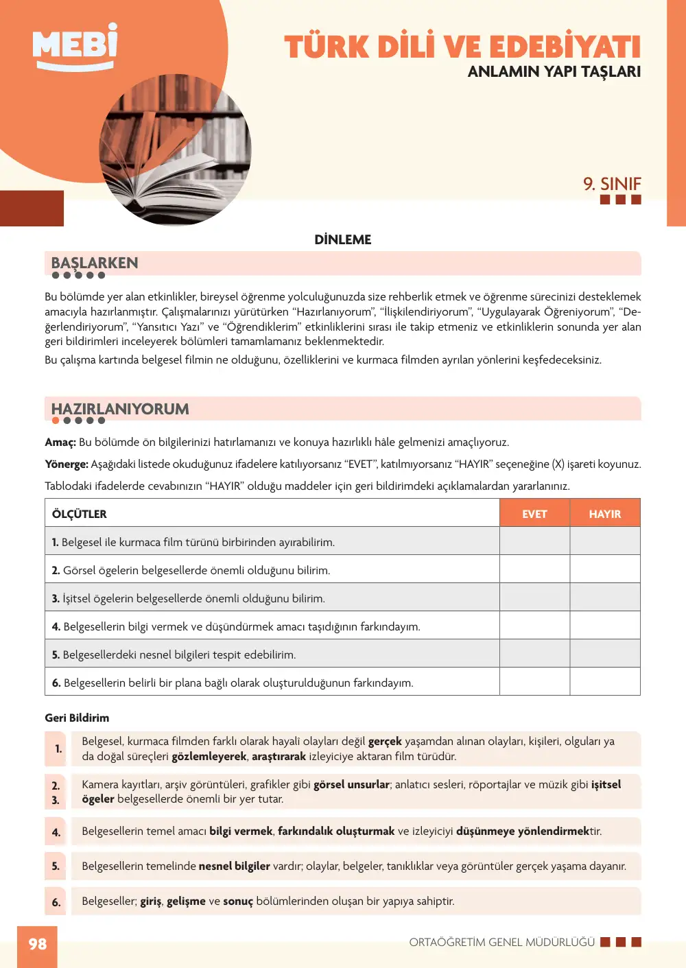 9. Sınıf Türk Dili ve Edebiyatı Bireysel Öğrenme Etkinlikleri (2026-2027) sayfa 96