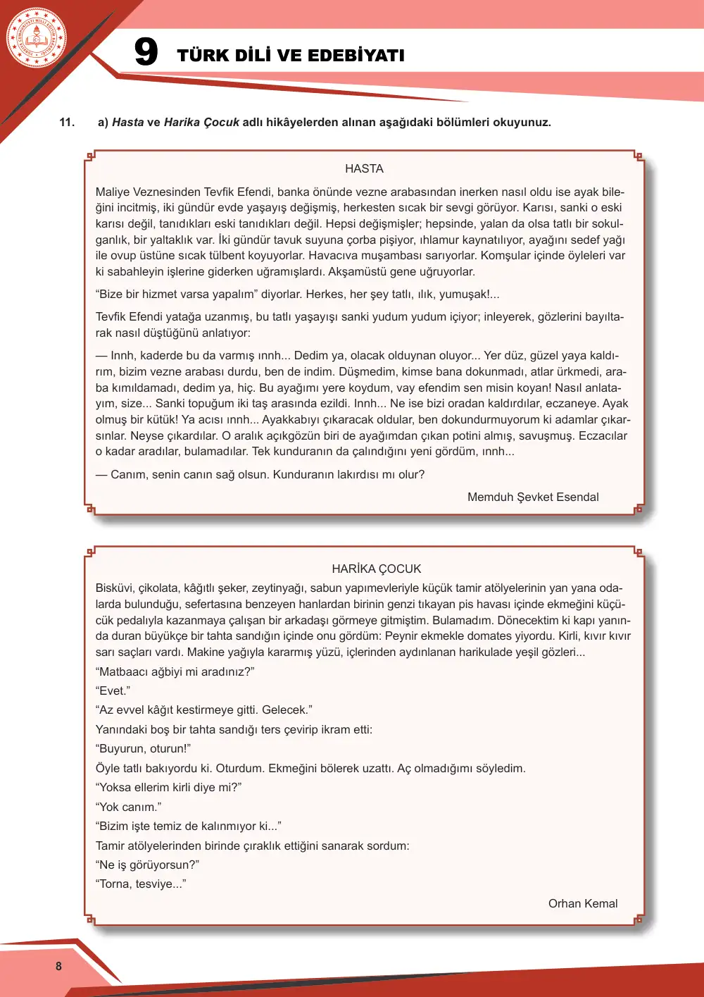 9. Sınıf Türk Dili ve Edebiyatı Çalışma Kâğıdı: 1. Tema: Sözün İnceliği – Okuma cevap anahtarı sayfa 8
