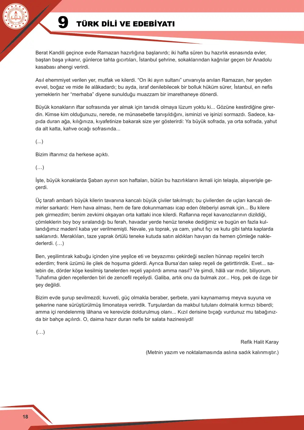 9. Sınıf Türk Dili ve Edebiyatı Çalışma Kâğıdı: 2. Tema: Anlam Arayışı – Okuma cevap anahtarı sayfa 18