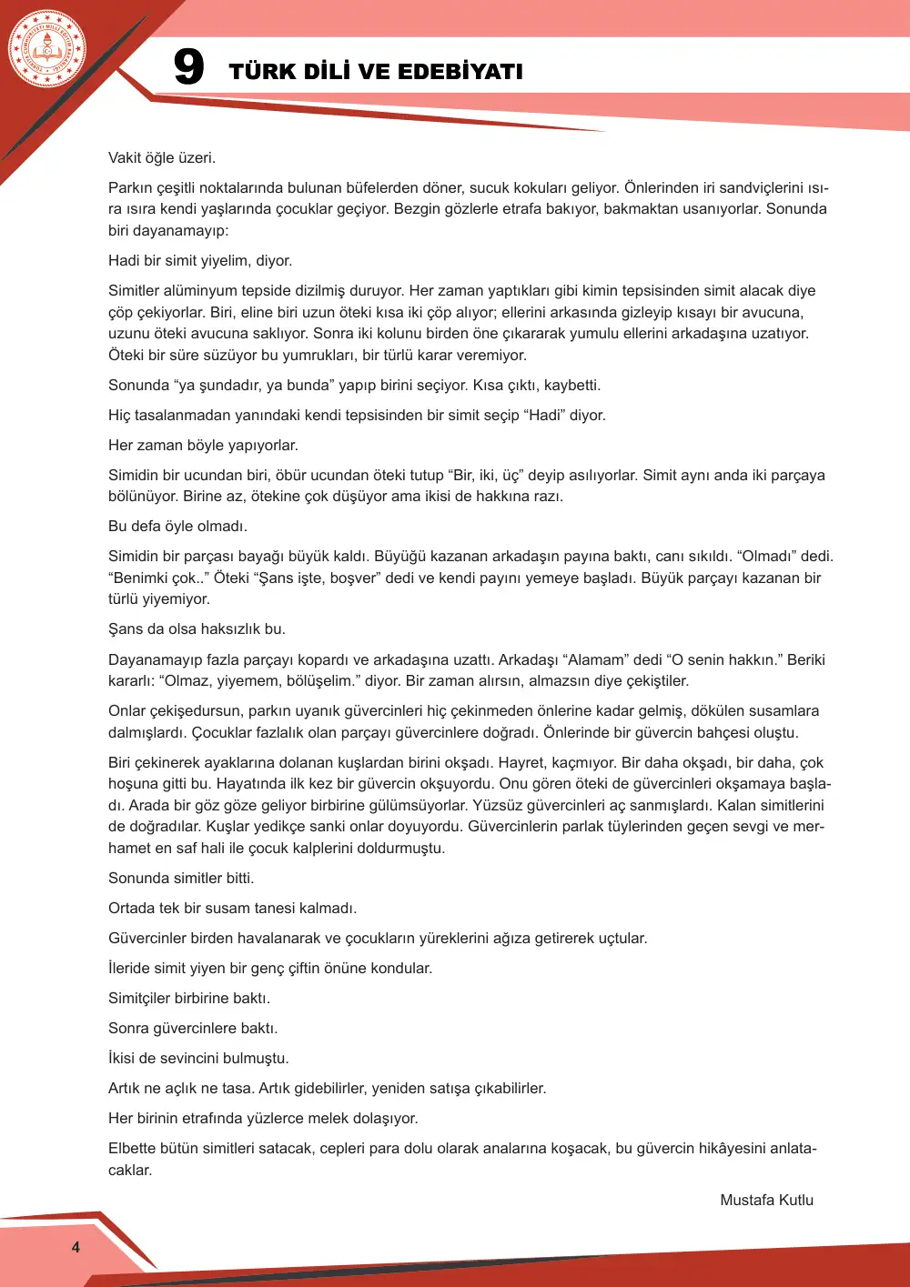 9. Sınıf Türk Dili ve Edebiyatı Çalışma Kâğıdı: 2. Tema: Anlam Arayışı – Okuma cevap anahtarı sayfa 4