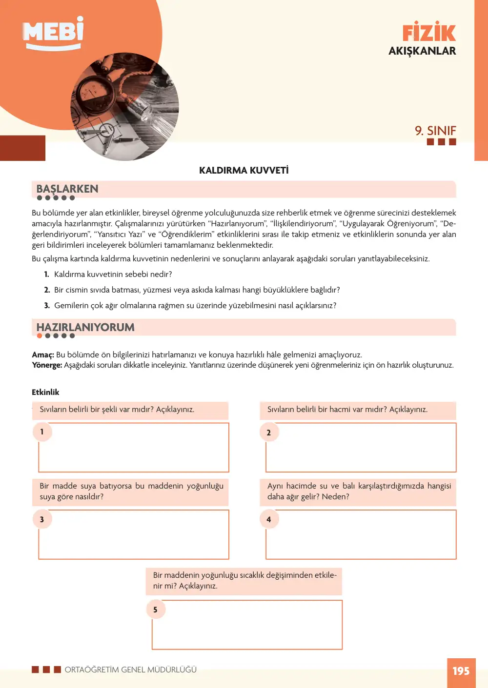 9. Sınıf Fizik Bireysel Öğrenme Etkinlikleri (2026-2027) sayfa 199
