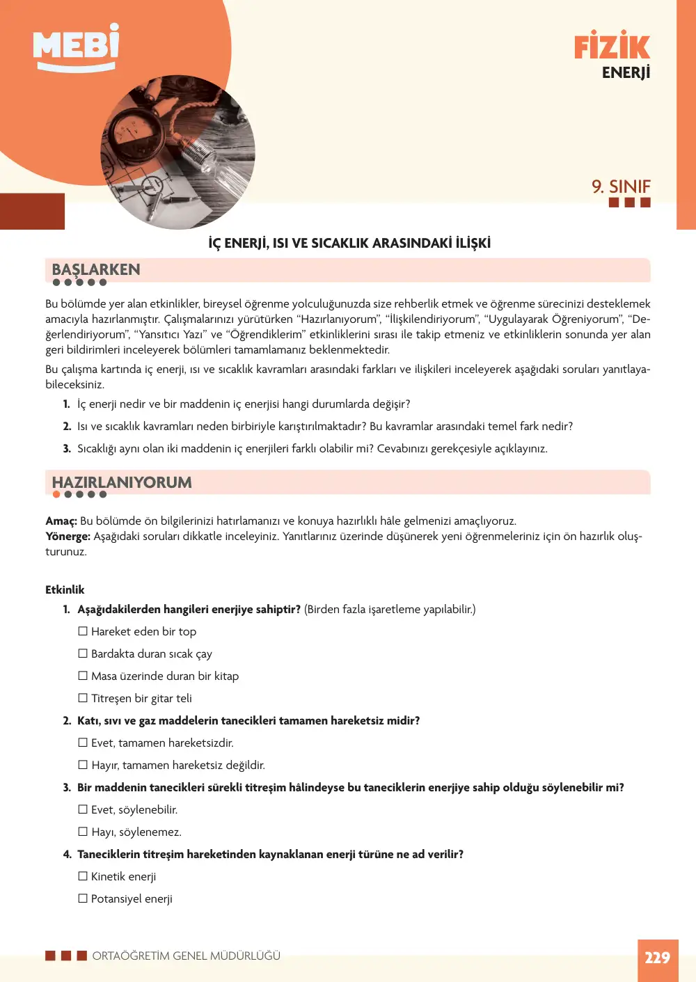 9. Sınıf Fizik Bireysel Öğrenme Etkinlikleri (2026-2027) sayfa 233