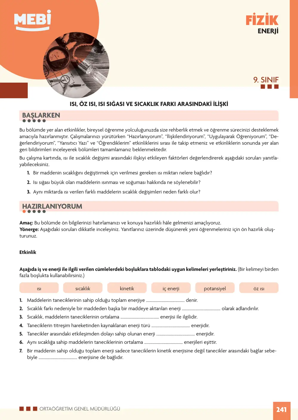 9. Sınıf Fizik Bireysel Öğrenme Etkinlikleri (2026-2027) sayfa 245